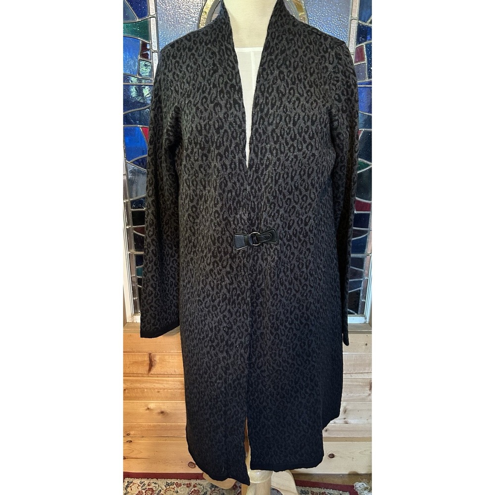 Calvin Klein Womens Leopard Print Gradient Black/Gray Long Cardigan Sweater XL